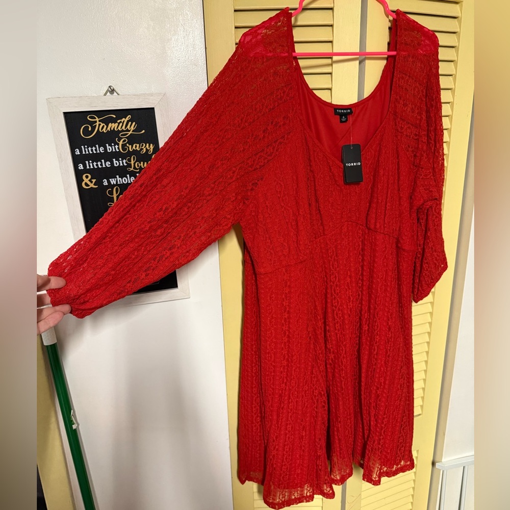 Torrid Long Sleeve lace minidress, Red